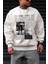 Erkek Kırık Beyaz Krem Ekru 1997 Baskılı 0 Sıfır Yaka Oversize Salaş Bol Kesim Polar Sweatshirt 2