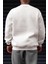 Erkek Kırık Beyaz Krem Ekru 1997 Baskılı 0 Sıfır Yaka Oversize Salaş Bol Kesim Polar Sweatshirt 3