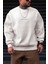 Erkek Kırık Beyaz Krem Ekru Dreamer Baskılı 0 Sıfır Yaka Oversize Salaş Bol Kesim Polar Sweatshirt 1