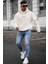 Erkek Kırık Beyaz Krem Ekru Spectacular Baskılı 3 Iplik Şardonlu Kapüşonlu Kanguru Cepli Oversize Salaş Hoodie Sweatshirt 3