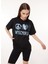 Bisiklet Yaka Baskılı Siyah Kadın T-Shirt A0704 1