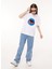 Bisiklet Yaka Baskılı Beyaz Kadın T-Shirt A0710 3