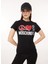 Bisiklet Yaka Baskılı Siyah Kadın T-Shirt J0713 4