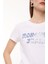 Bisiklet Yaka Baskılı Beyaz Kadın T-Shirt A0701 4