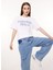 Bisiklet Yaka Baskılı Beyaz Kadın T-Shirt J0708 1