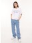 Bisiklet Yaka Baskılı Beyaz Kadın T-Shirt J0708 2