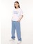 Bisiklet Yaka Baskılı Beyaz Kadın T-Shirt J0708 3