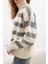 Mısty Sweater Yüksek Yaka Fermuarlı Çizgili Yün Karışım Kadın Triko Kazak - Ekru 3