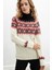 Styleboom x Peraluna Cotswald Faır Isle Pullover Balıkçı Yaka Baklava Desen Kazak Kadın Triko Kazak - Ekru Multi 2
