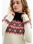 Styleboom x Peraluna Cotswald Faır Isle Pullover Balıkçı Yaka Baklava Desen Kazak Kadın Triko Kazak - Ekru Multi 3