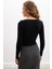 Styleboom X Peraluna DEVON BODYSUIT V Yaka Uzun Kol Alttan Çıtçıtlı Kadın Triko Body - Siyah 5