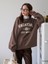 Kadın Kahve Vacation Joy Wake Baskılı Oversize Bisiklet Yaka Sweatshirt 4