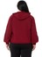 Büyük Beden Kapüşonlu Fermuarlı Üç Iplik Bordo Sweatshirt 3