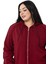 Büyük Beden Kapüşonlu Fermuarlı Üç Iplik Bordo Sweatshirt 4