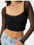 Crop Dantelli Bluz Kare Yaka Drapeli Slim Fit 5