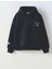 Unisex Koyu Mavi Renk Slogan Yazılı 3 Iplik Şardonlu Kapüşonlu Sweatshirt 1