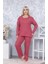 Kadın Büyük Beden Kışlık Bordo Tek Çiçek Pijama Takımı Annegri1 1