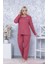 Meba Kadın Büyük Beden Kışlık Bordo Tek Çiçek Pijama Takımı Annegri1