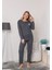 Kadın Büyük Beden Kışlık Antrasit Tek Çiçek Pijama Takımı Annegri1 1
