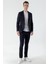 Erkek Lacivert Poliviskon Trend Desenli Slim Fit Mono Yaka Takım Elbise 2