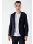 Erkek Lacivert Poliviskon Trend Desenli Slim Fit Mono Yaka Takım Elbise 3