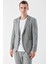 Erkek Gri Poliviskon Trend Çizgili Desen Slim Fit Mono Yaka Takım Elbise 3