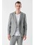 Erkek Gri Poliviskon Trend Çizgili Desen Slim Fit Mono Yaka Takım Elbise 4