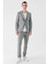 Erkek Gri Poliviskon Trend Çizgili Desen Slim Fit Mono Yaka Takım Elbise 5