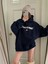 Kadın Lacivert Retromoment Baskılı Oversize Kapüşonlu Sweatshirt 1