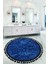 Nova Lacivert Yuvarlak 100X100 cm Ponpon Saçaklı Kaymaz Tabanlı Makinede Yıkanabilir Banyo Paspası 1