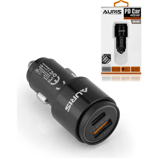 Auris Araç Şarj Cihazı Hızlı Şarj Özellikli Oto Çakmaklık Şarjı 45 Watt Hızlı Şarj Qc 3.0 Usb+Usbc ARS07
