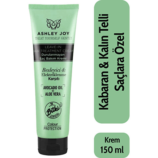 Ashley Joy Kabaran&Kalın Telli Saçlara Avokado &Aloeveralı Elektriklenme Karşıtı Durulanmayan Bakım Kremi 150 ml