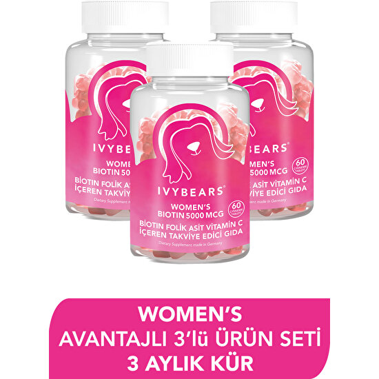 IVYBEARS Kadın Saç Vitamini Biotin 5000 MCG 180 Tablet