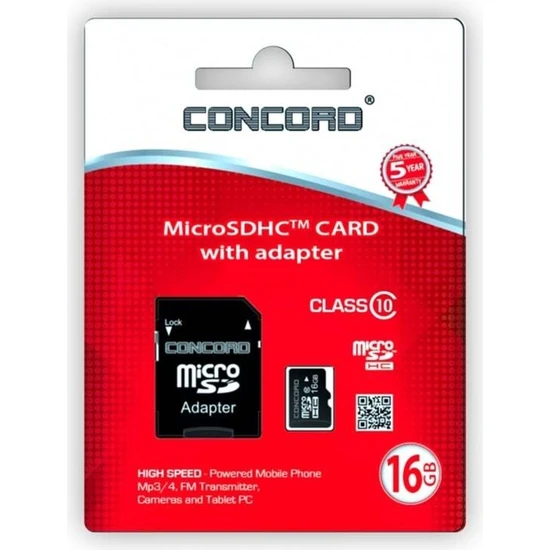 Concord C-M16 16 GB Adaptörlü Class 10 Micro Sd Hafıza Kart