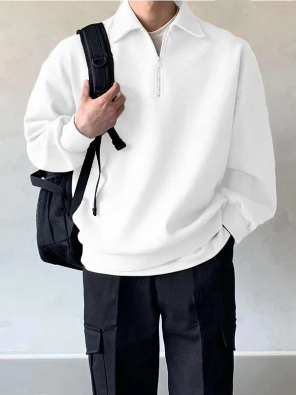 Genius Store Genıus Store erkek Polo Yaka Oversize Sweatshirt Yarım Fermuar Sweatshirt