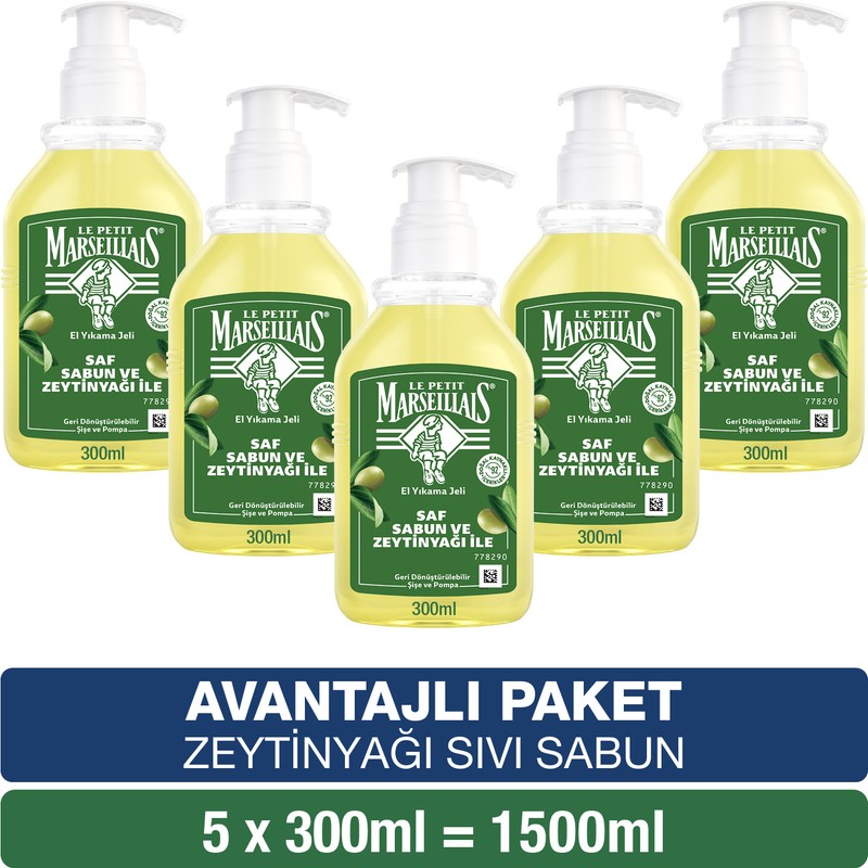 Le Petit Marseillais Zeytinyağı Saf Sıvı Sabun 300 ml x5 Avantajlı Paket El Yıkama Jeli