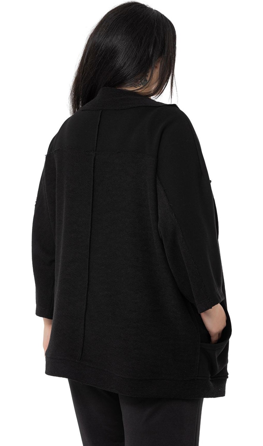 Disentis Modest Büyük Beden Truvakar Kollu Oversize Cepli Üç Iplik Beyaz Hırka görsel 8