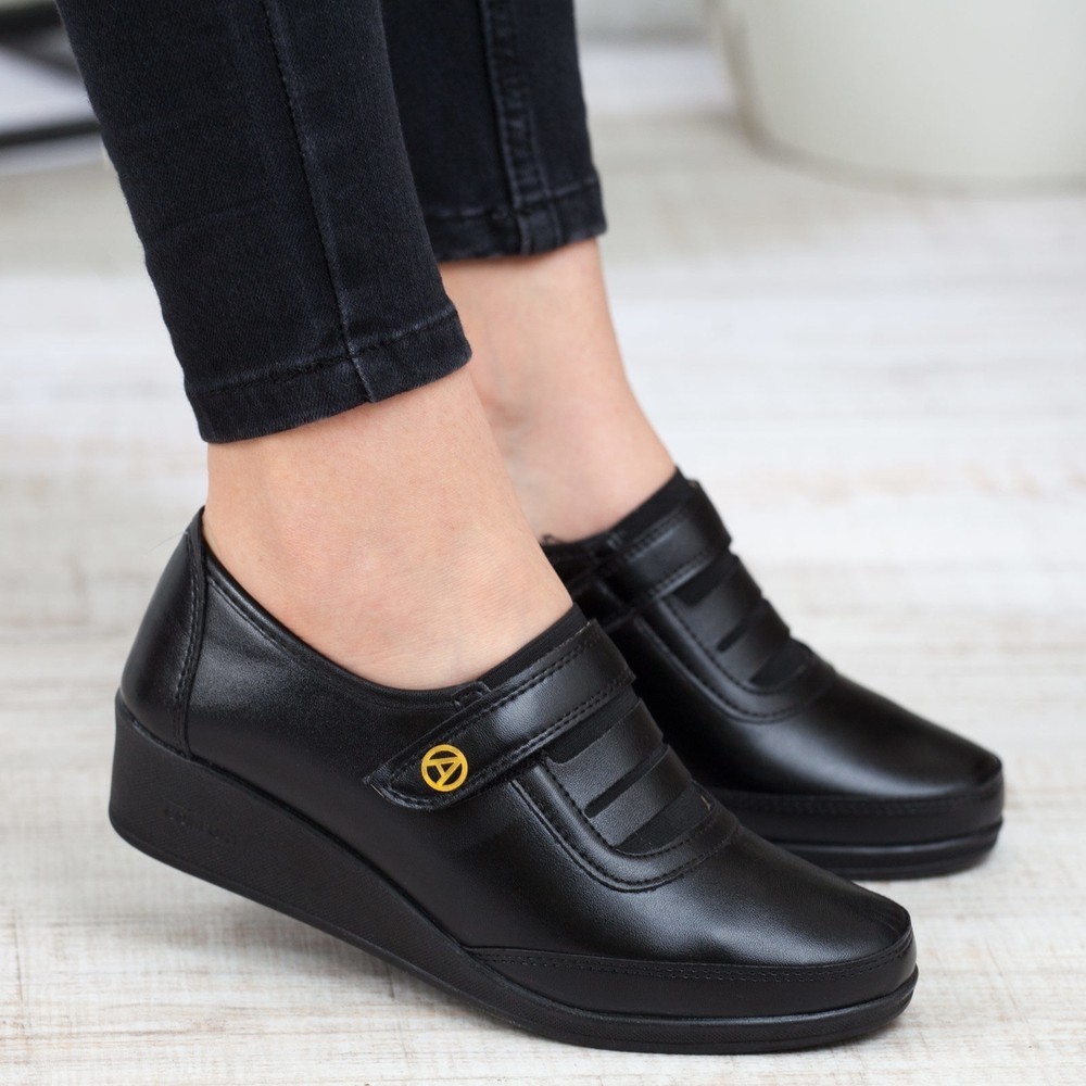 Kaof Shoes Kadın Siyah Klasik Ayakkabı Ortopedik Anne Ayakkabısı Anne Babet Ayakkabı Kadın Günlük Ayakkabı Anne Ayakkabı görsel 2