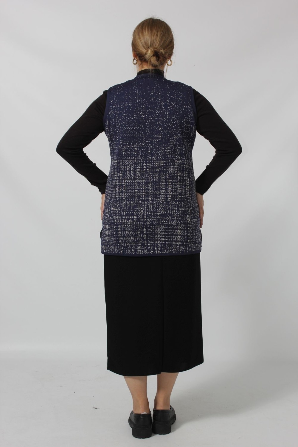 Moda Berray Y366 Mavi-Beyaz Mozaik Desenli Cepli Anne Yelek görsel 5