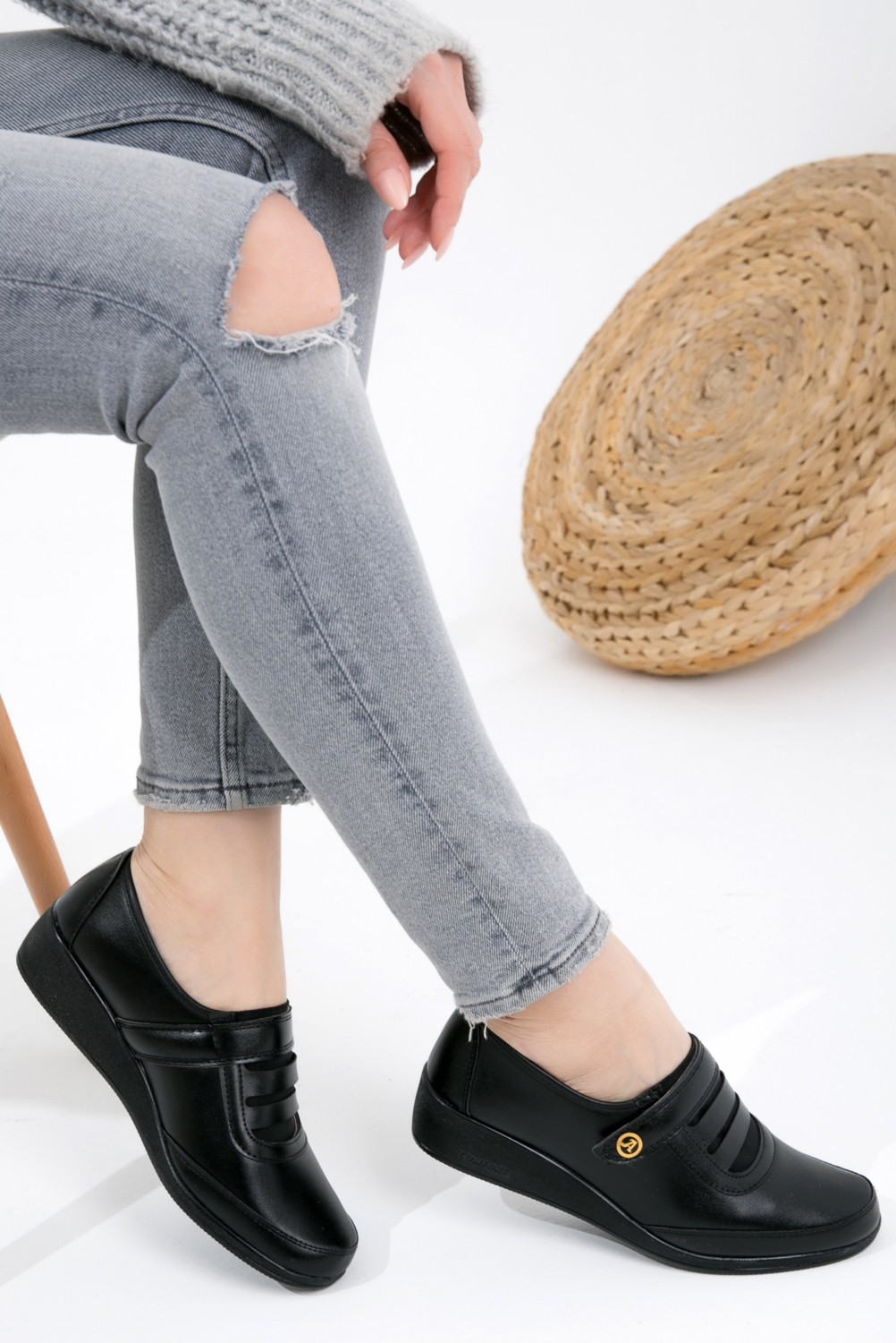 Kaof Shoes Kadın Siyah Klasik Ayakkabı Ortopedik Anne Ayakkabısı Anne Babet Ayakkabı Kadın Günlük Ayakkabı Anne Ayakkabı görsel 7