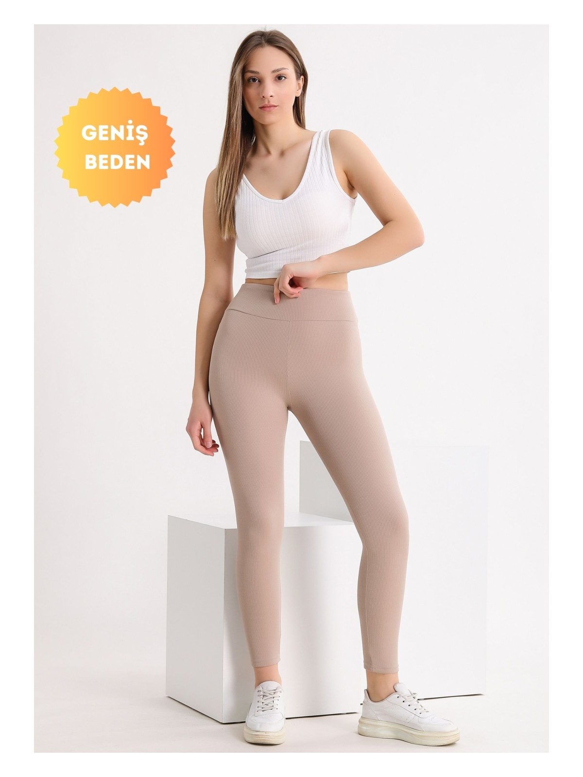 Banega Curve Büyük Beden Fitilli Yüksek Bel Toparlayıcı Antrasit Tayt - Görsel 3