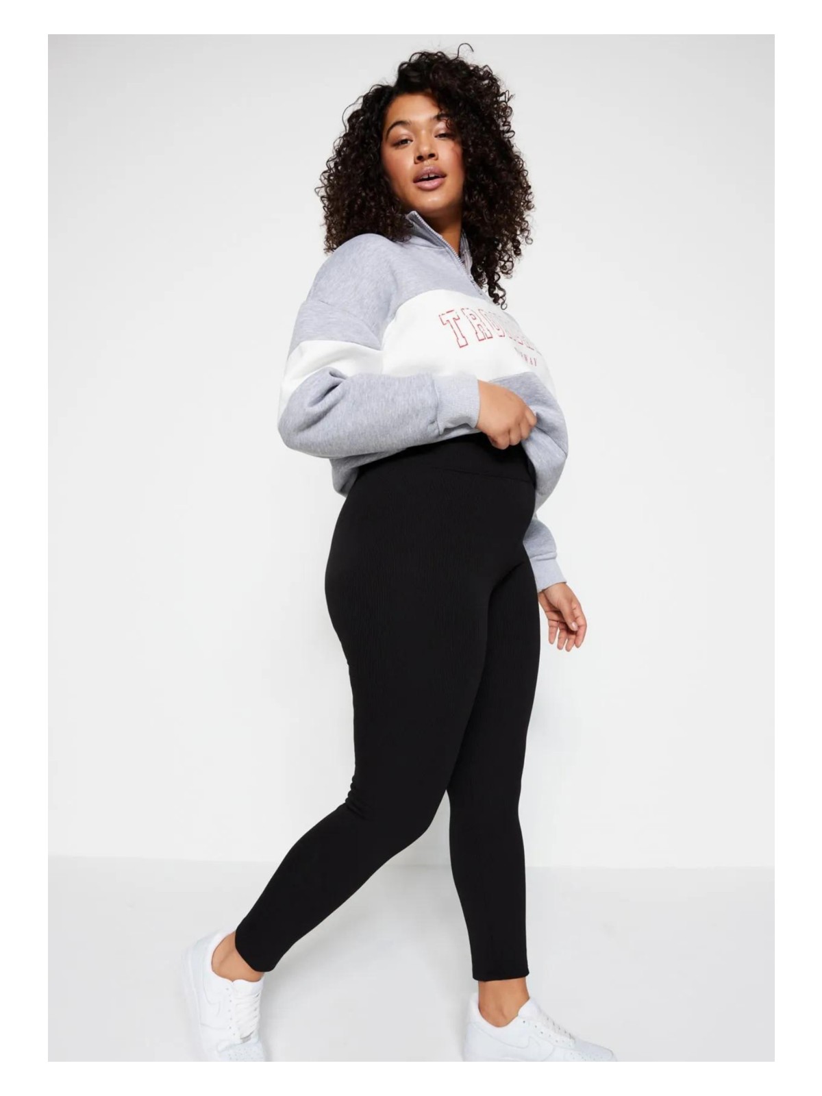 Banega Curve Büyük Beden Fitilli Yüksek Bel Toparlayıcı Siyah Tayt