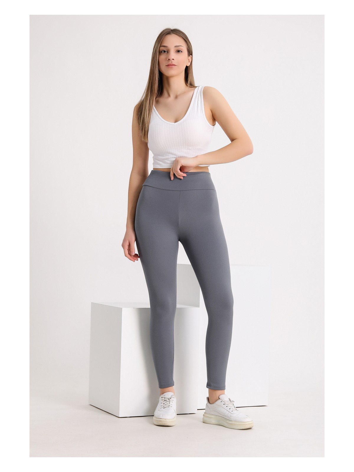 Banega Curve Büyük Beden Fitilli Yüksek Bel Toparlayıcı Kahverengi Tayt - Görsel 4