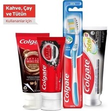 Colgate Optic White Beyazlatıcı Diş Macunu 50 ml x 2 Adet, Total Diş Macunu 50 ml, Orta Diş Fırçası