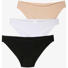 Bolero Düz Slip Külot Kadın 3'lü Siyah Beyaz Ten