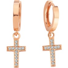 Altın Sepeti Rose Gümüş Sallantı Haç Küpe