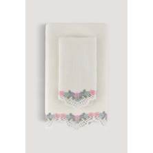 Arliva Home Sıla Kadıfe Nakıslı Çeyız Havlusu Krem 30X50
