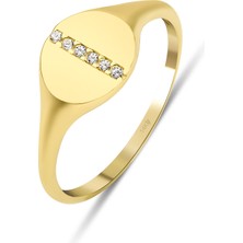 Kairos Jewelry 14 Ayar Altın Dikey Çizgi Taşlı Mühür Yüzük KRS184-14GRZ