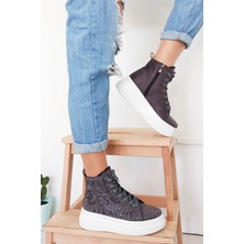 Gdt Ayakkabı Gri Renk  Süet Taş Işlemeli Bağcıklı Bot