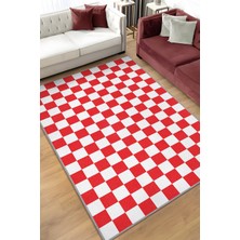 Homshtag Minimalist Damalı Kırmızı Beyaz Halı Kareli Oturma Odası Halısı Retro Tarzı Salon Halısı